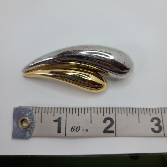 Givenchy Vintage Gold & Silver Brooch Pin 2 Tone Double Teardrop Pear Shape - Picture 4 of 4